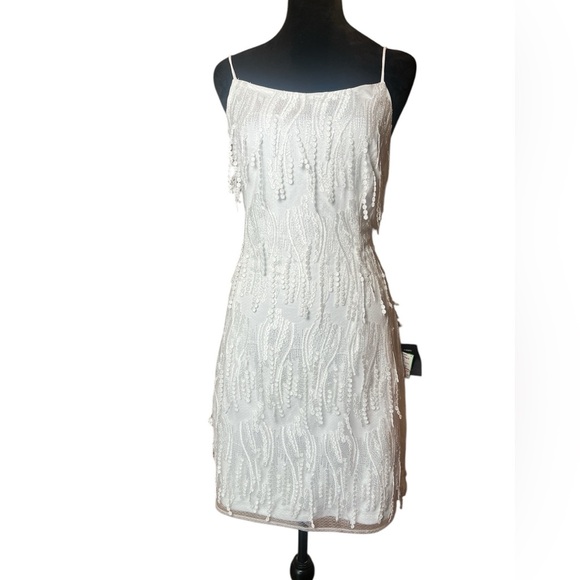 LULUS Making Magic White Fringe Lace-Up Mini  Dress Size XL NWT Party Cocktail - Picture 3 of 8